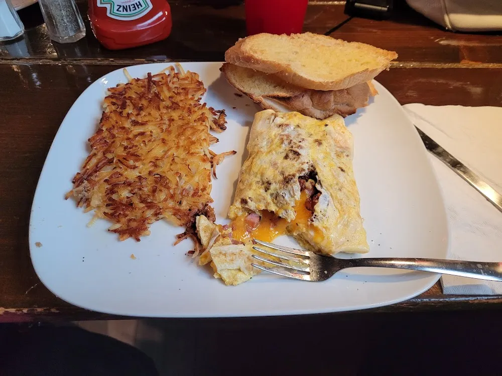 Ham and Cheese with Bacon Omelet Hash Browns