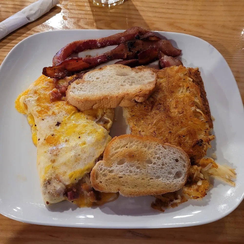 Hammond Cheese Omelet Side of Hash Browns and Cider Bacon